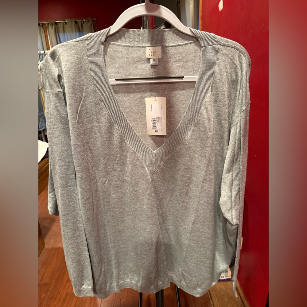 a new day Light Gray V-Neck Top
